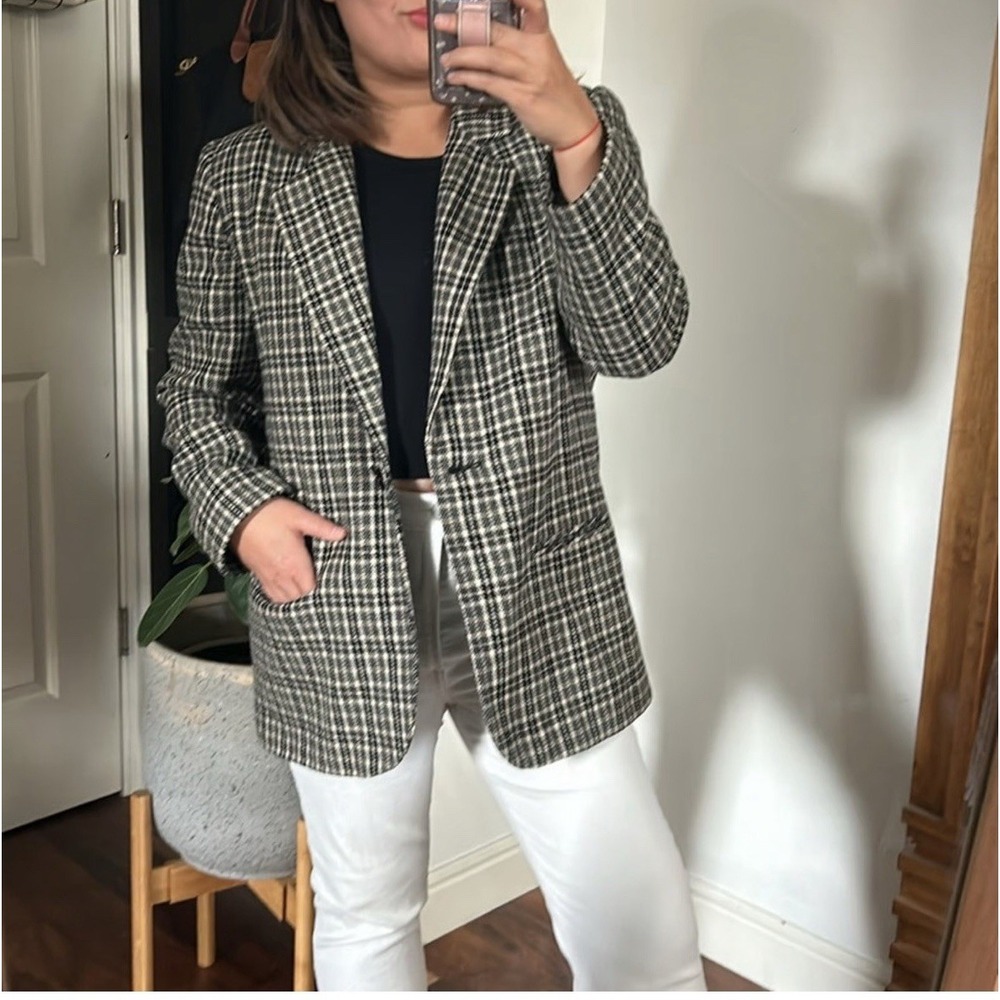 Sag Harbor Vintage Houndstooth Wool BlendOne ButtonBlazer Jacket WomenSz10 GW997